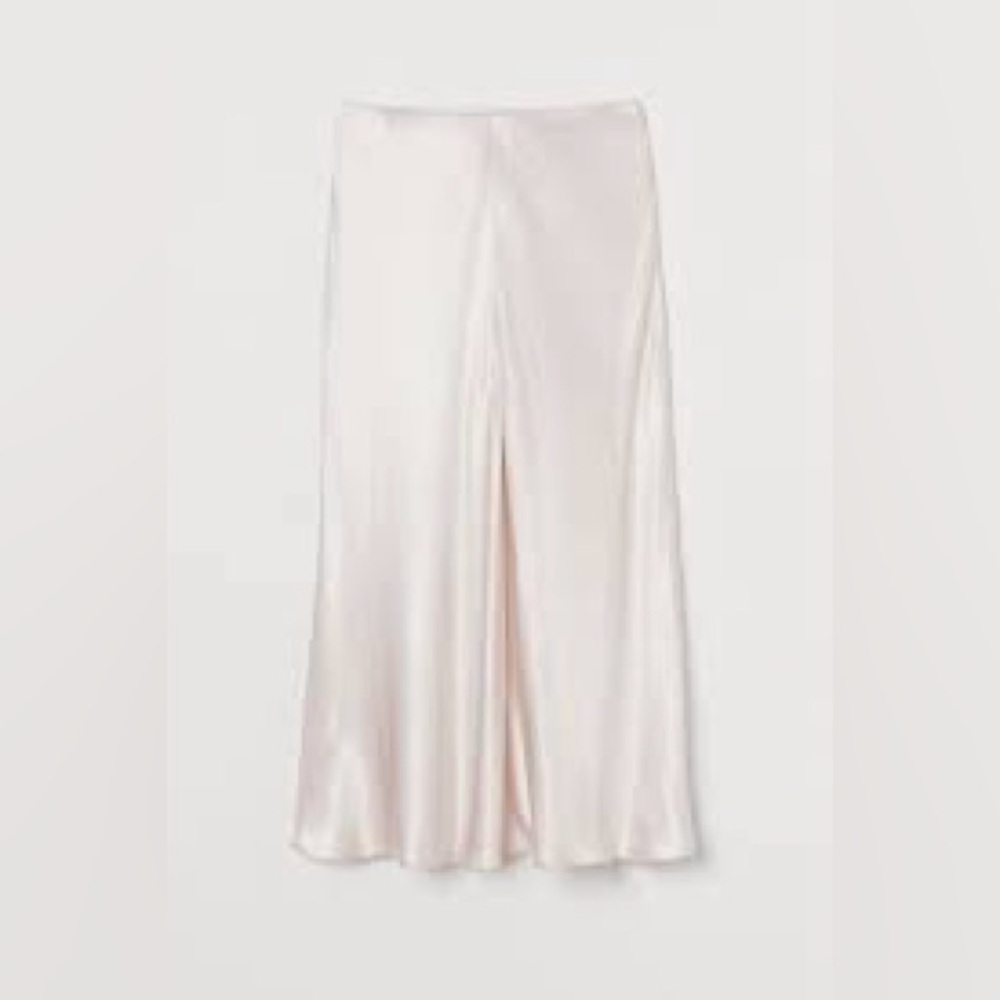 H&M Soft Pink A-Line Midi Satin Skirt with slit